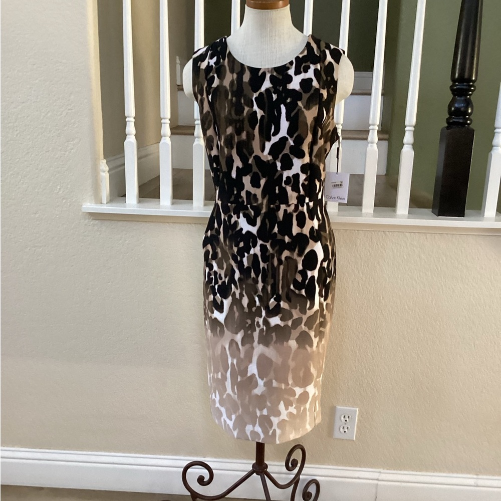 New Calvin Klein Elegant Leopard Print Sleeveless Dress 16